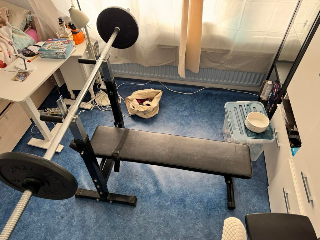 Bench press inklapbaar, Ophalen, Benen, Krachtstation, Zo goed als nieuw