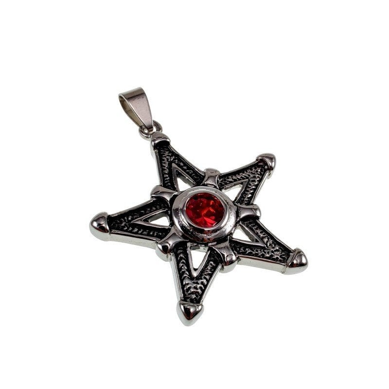 Ster Hanger Unisex - Staal - Pentagram met Rode Zirkonia, Overige materialen, Birgitta-Gracht 33, 6465 EL Kerkrade, Nederland