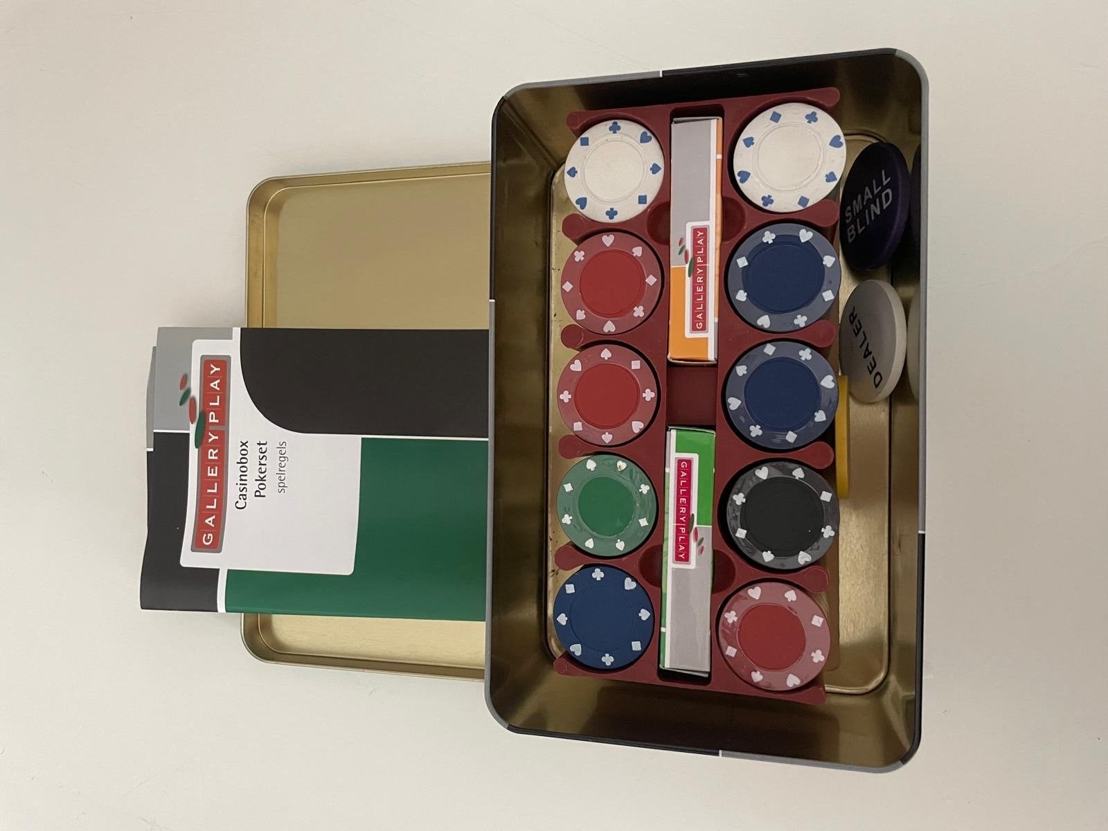Gallery Play Casino Pokerset 200 chips in blik Ongebruikt, Drie of vier spelers, Ophalen, Zo goed als nieuw