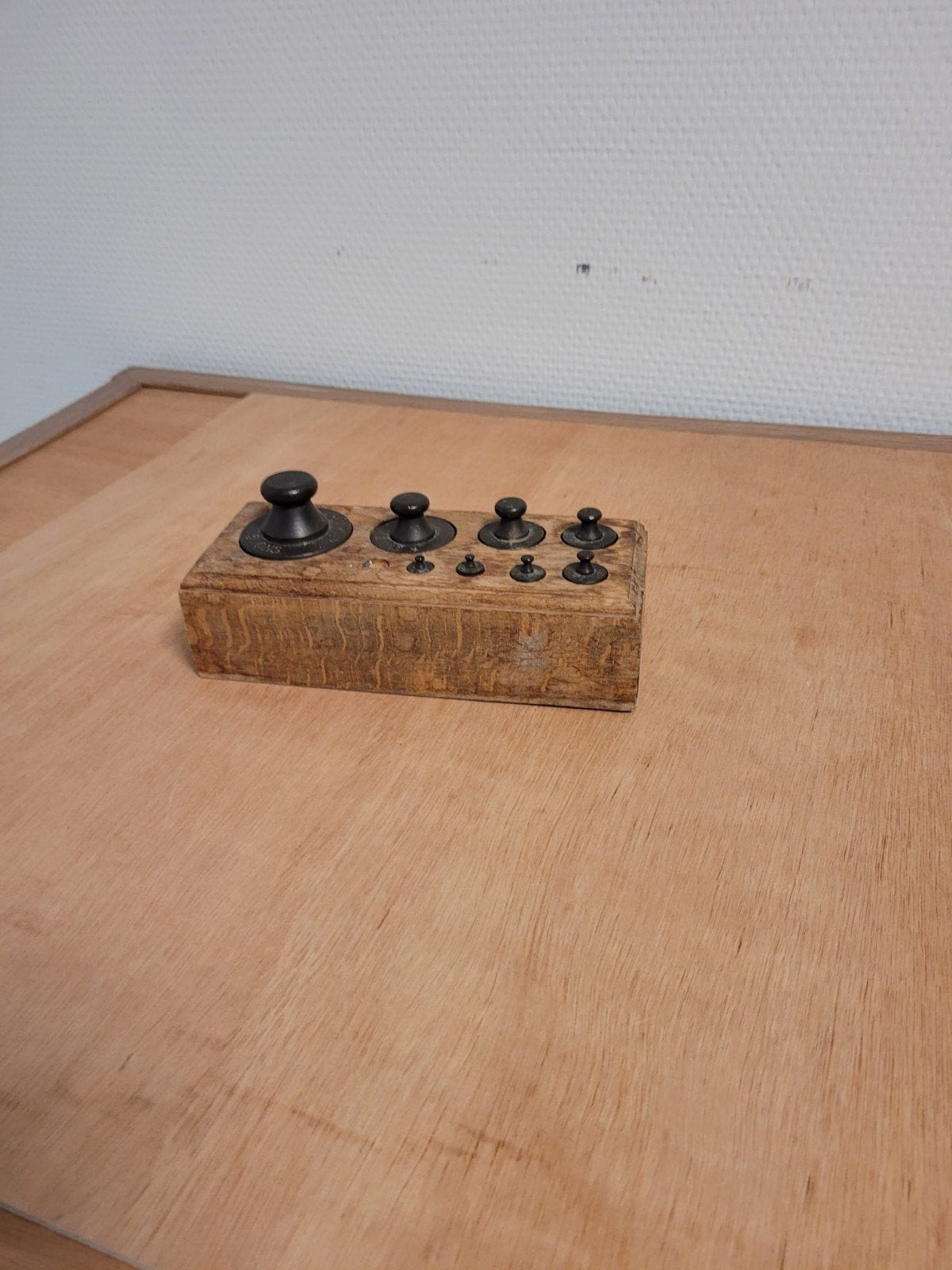 Antieke gewichtenset in houten doosje, Antiek en Kunst, Ophalen