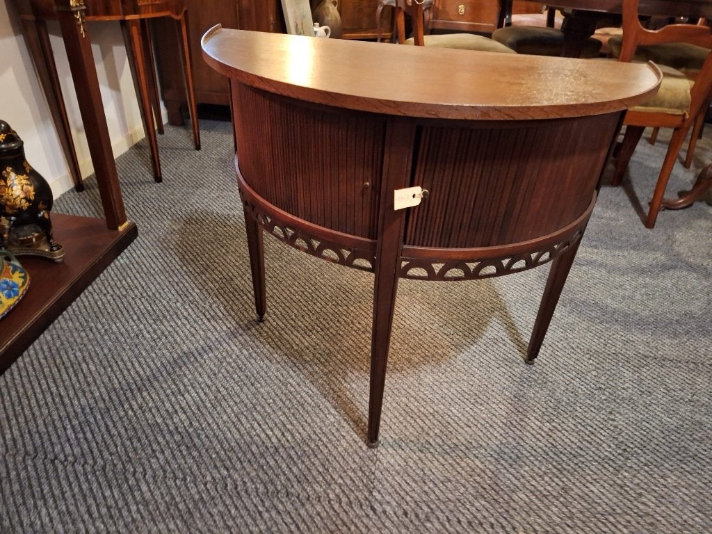 Antieke eiken halve maan tafel met rolluik, Ophalen of Verzenden