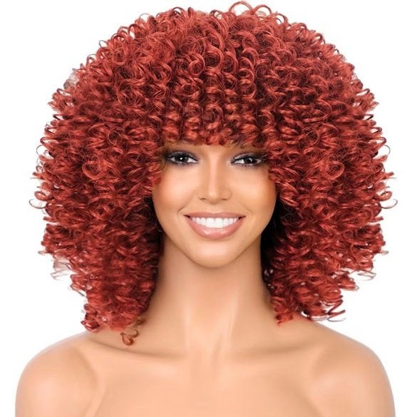 Pruik afro spiraalkrullen vol volume koperrood, Verzenden, Nieuw, Pruik of Haarverlenging