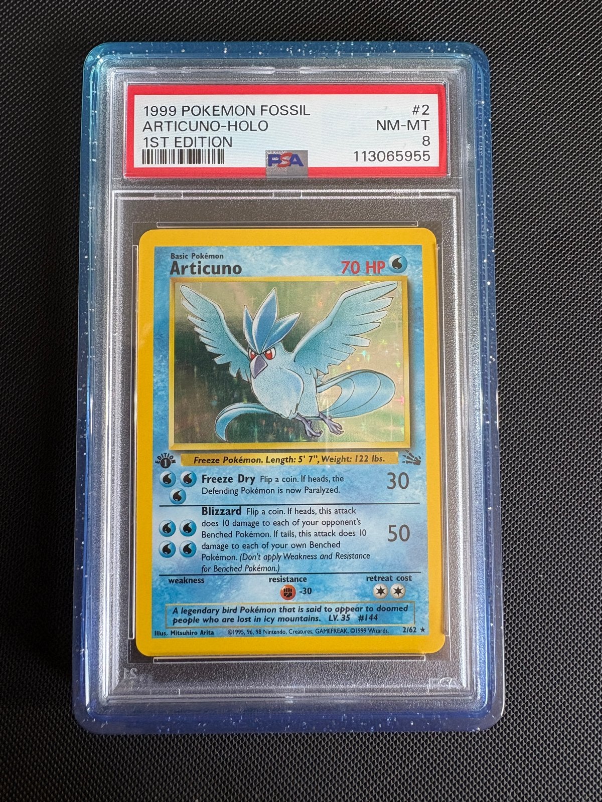 Articuno Holo 1st Edition #2 PSA 8, Hobby en Vrije tijd, Verzamelkaartspellen | Pokémon, Ophalen, Zo goed als nieuw, Losse kaart