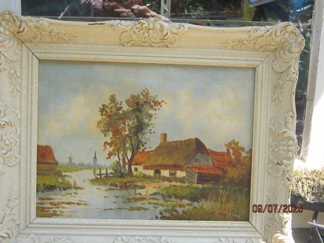 W.WITJENS, Scheen, Mooi Boerderij Taf a/h Water Olieverf, Antiek en Kunst, Kunst | Schilderijen | Klassiek, Ophalen of Verzenden