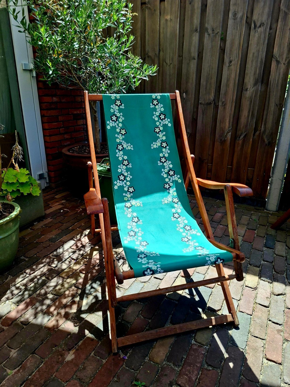 Strandstoel met bloemenprint (vintage), Ophalen, Opvouwbaar, Gebruikt, Eenpersoons