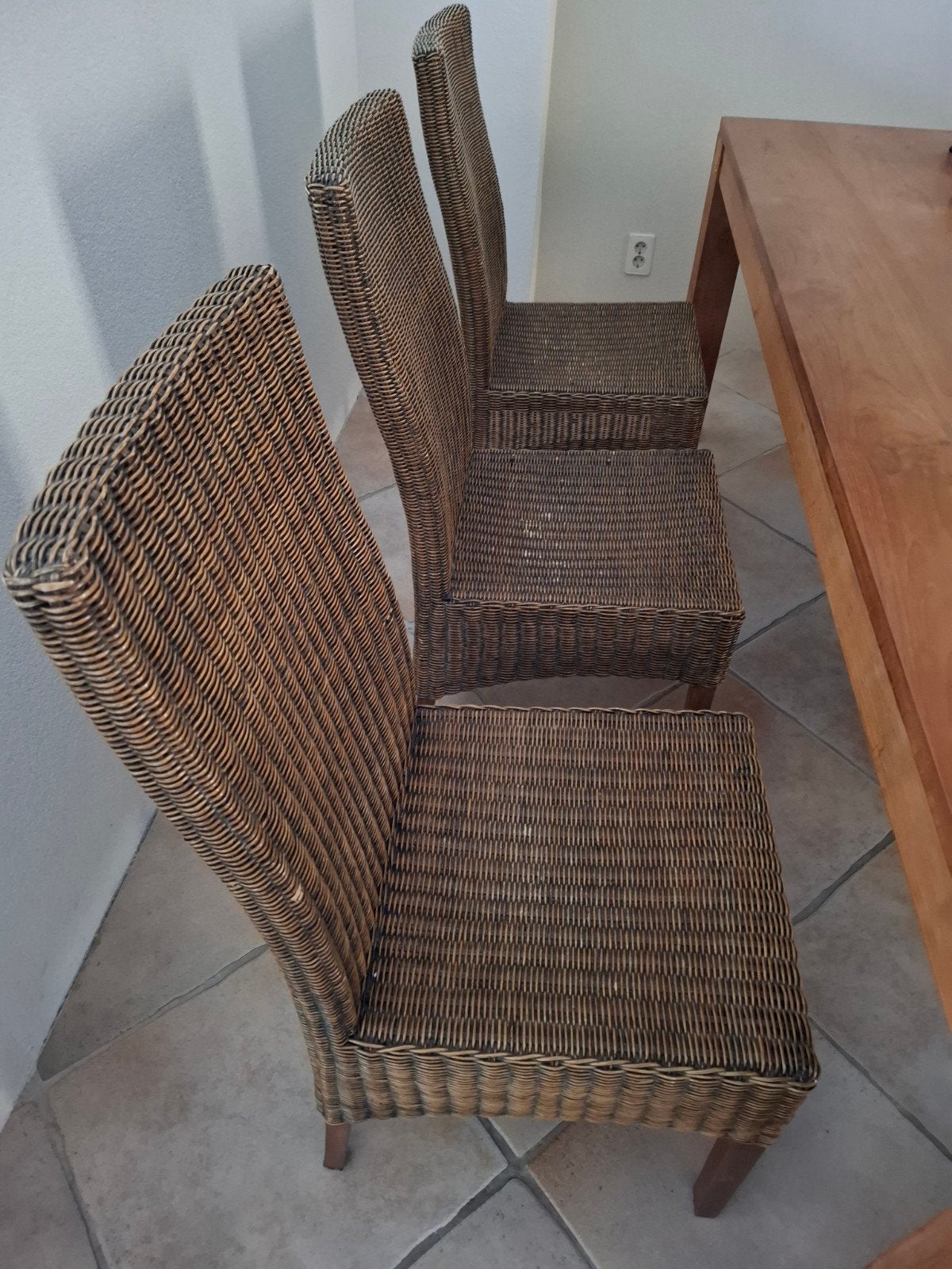 Set van 3 rotan eetkamerstoelen, Huis en Inrichting, Stoelen, Ophalen, Gebruikt, Riet of Rotan, Landelijk, Rotan