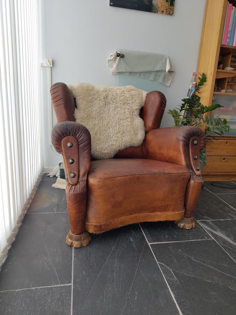 Antieke Fauteuil Schapenleer, Antiek en Kunst, Antiek | Meubels | Stoelen en Banken, Ophalen