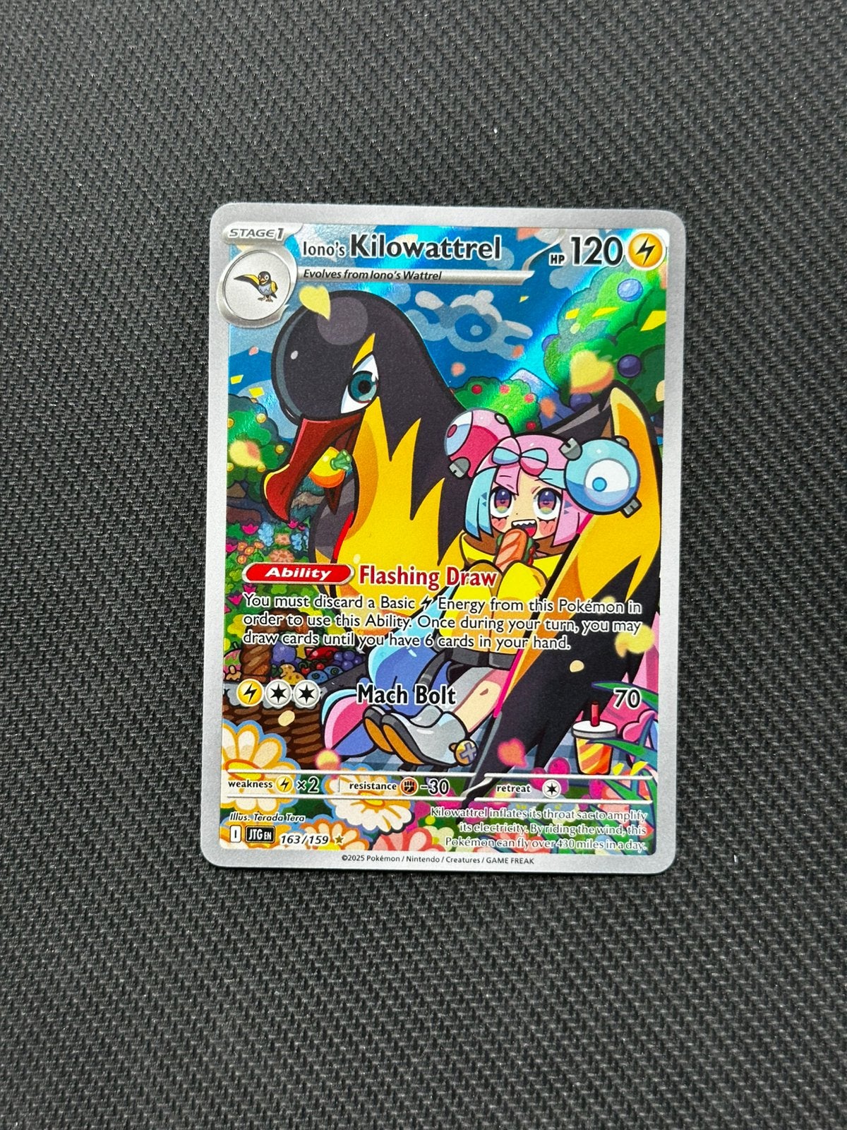 Pokemon Kaart Iono’s Kilowattrel van Journey Together, Ophalen of Verzenden, Zo goed als nieuw, Losse kaart