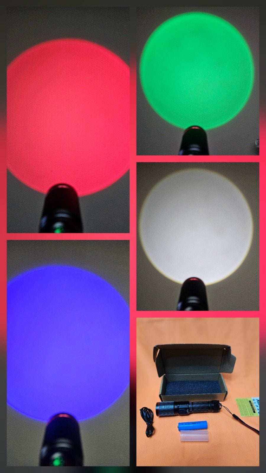 zaklamp met zoom en 3 kleuren 15cm x 3cm +18650 /21700, Caravans en Kamperen, Zaklampen, Ophalen of Verzenden, Zo goed als nieuw