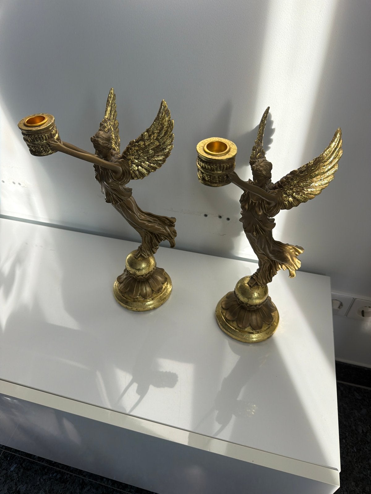Set van 2 gouden engel kandelaars, Antiek en Kunst, Ophalen, Koper of Brons