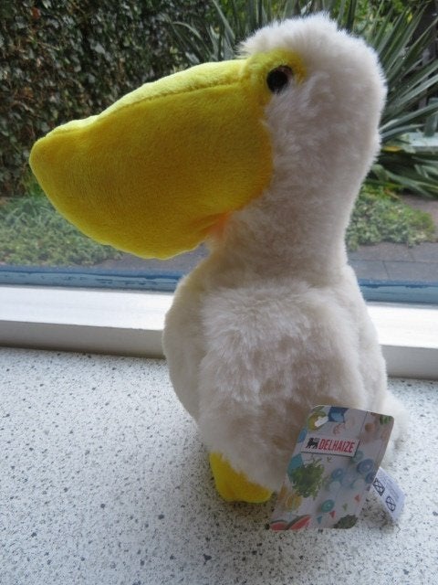 Pelikaan Pelican van Delhaize De Lion /de Leeuw zacht velour, Overige typen, Ophalen of Verzenden, Zo goed als nieuw, Middelgroot (20 tot 80 cm)