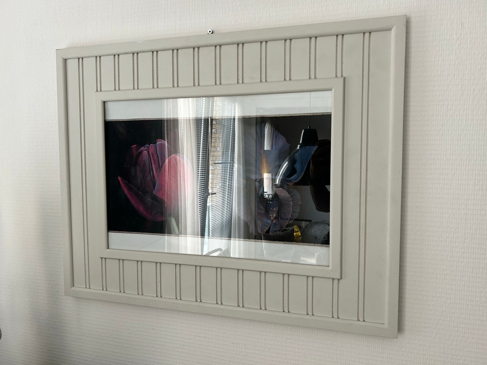 Grijze fotolijst met glas en ophangsysteem, Ophalen, Zo goed als nieuw, Hangend, Hout