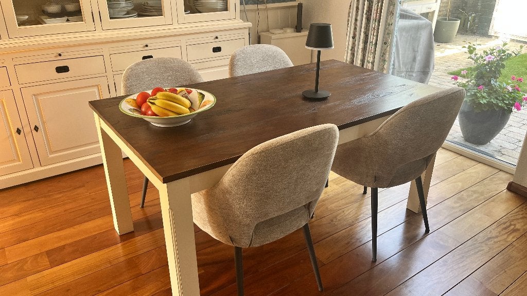 MODERNE (LANDELIJKE) EETTAFEL + BIJPASSENDE SALONTAFEL, Ophalen, 50 – 75, 50 tot 100 cm, 150 tot 200 cm
