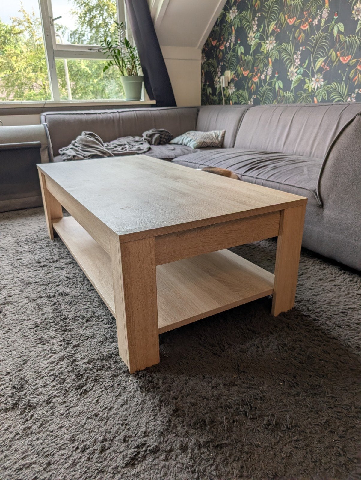Salontafel met opbergplank, licht eikenhout, Huis en Inrichting, Ophalen, 100 tot 150 cm, Eikenhout, 50 tot 100 cm