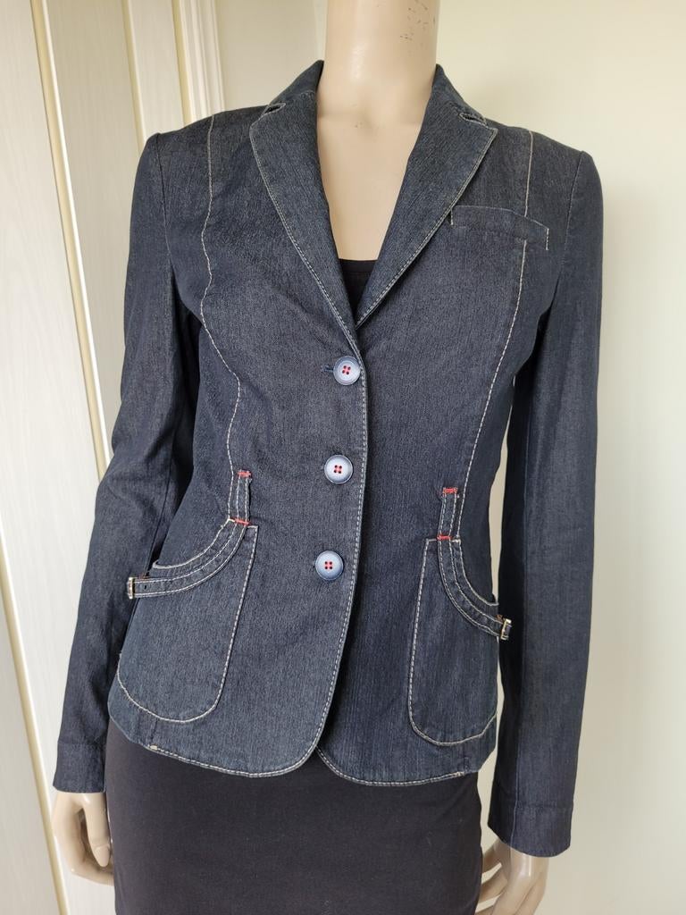 Trussardi jeans denim donker blauw tussen jas zomer 36/S, Blauw, Ophalen of Verzenden, Zo goed als nieuw, Jasje