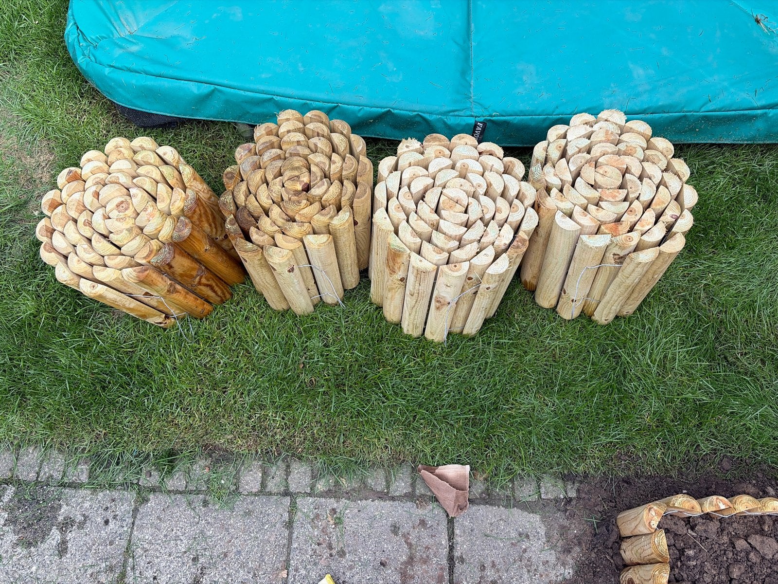 4 stuks Borderrand Hout Grenen 30 cm hoog / 2.5 meter Lang, Ophalen, Gebruikt, 25 tot 50 cm, Minder dan 25 cm