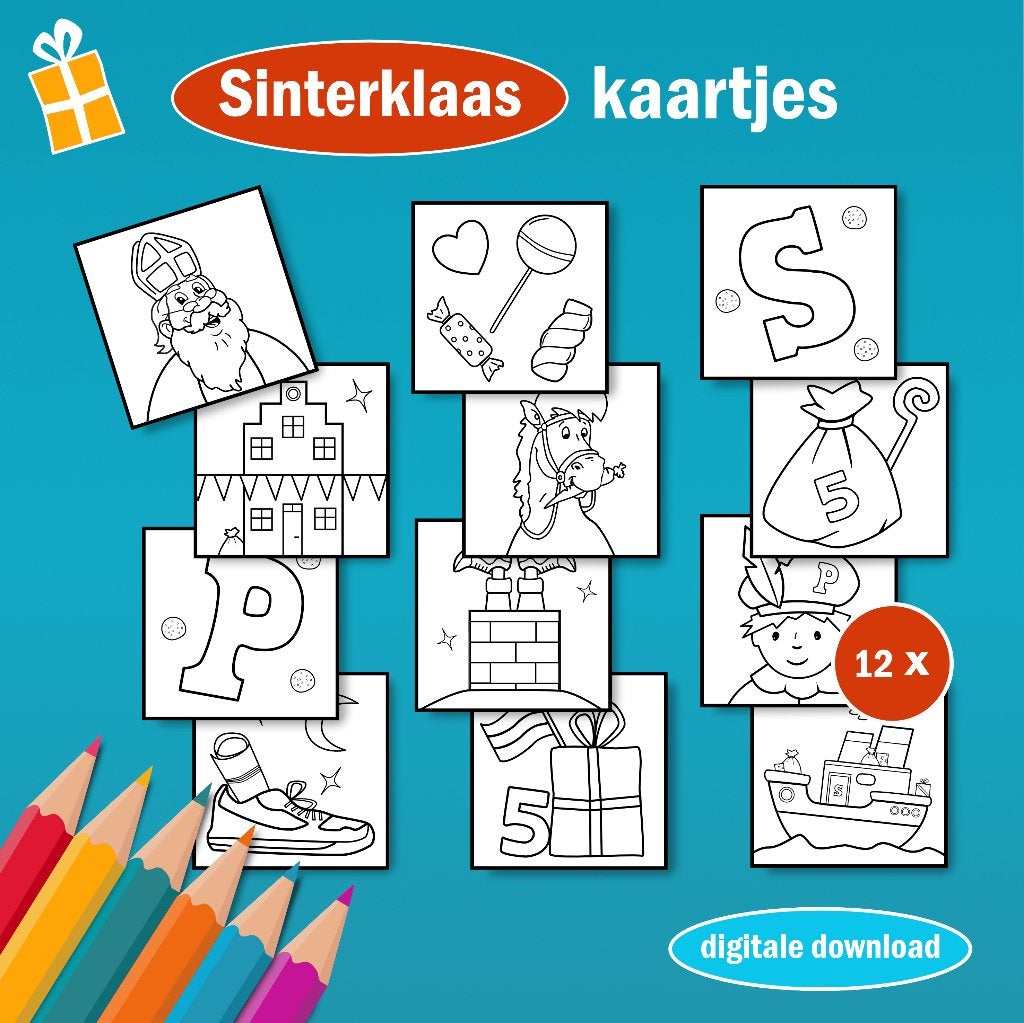 Sinterklaas kleurplaat, knutselkaartjes, stickers/ etiketten, Verzenden, Nieuw