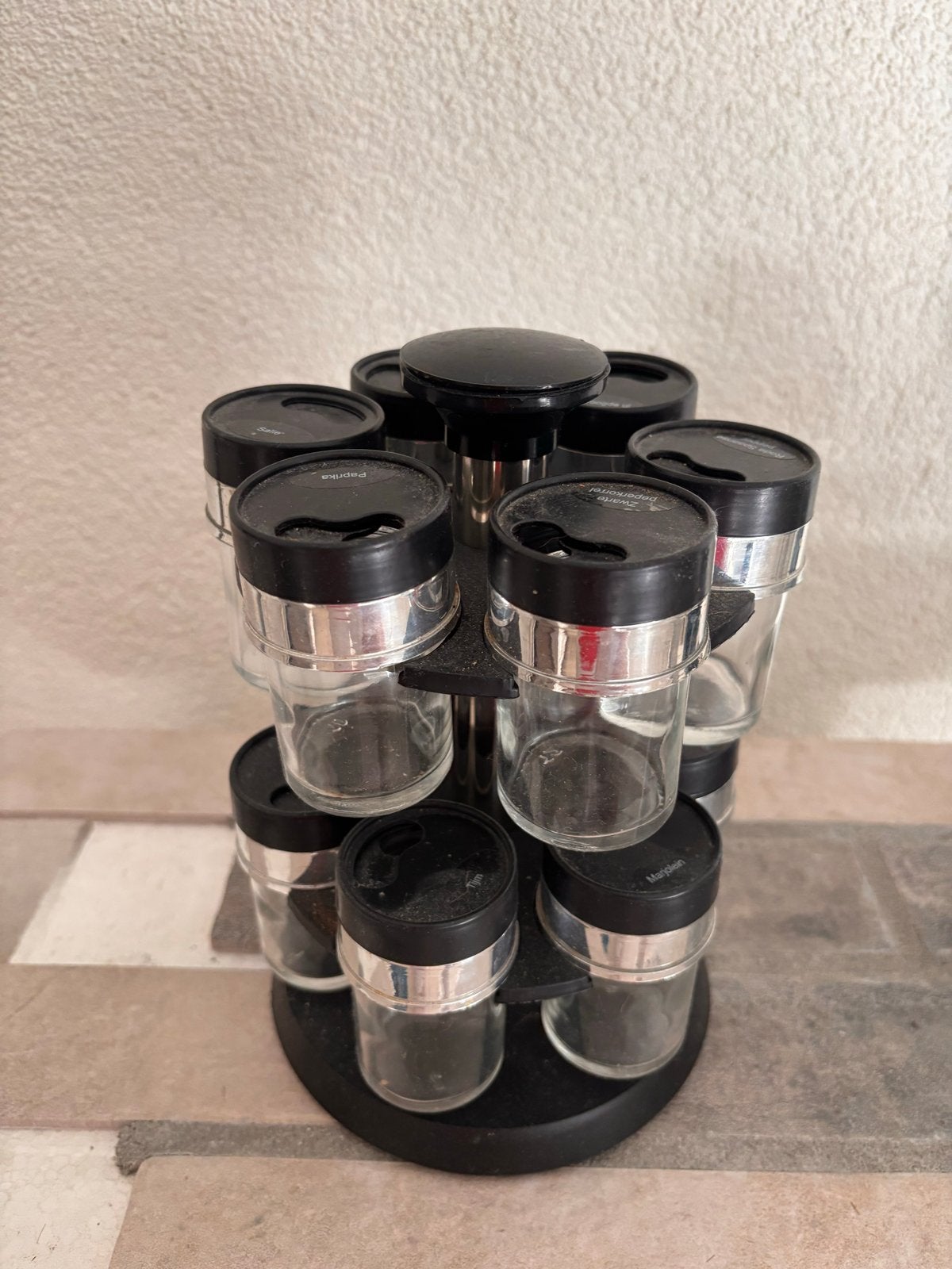 Kruidenrek met 12 glazen potjes, Ophalen of Verzenden, Zwart, Overige merken, Glas