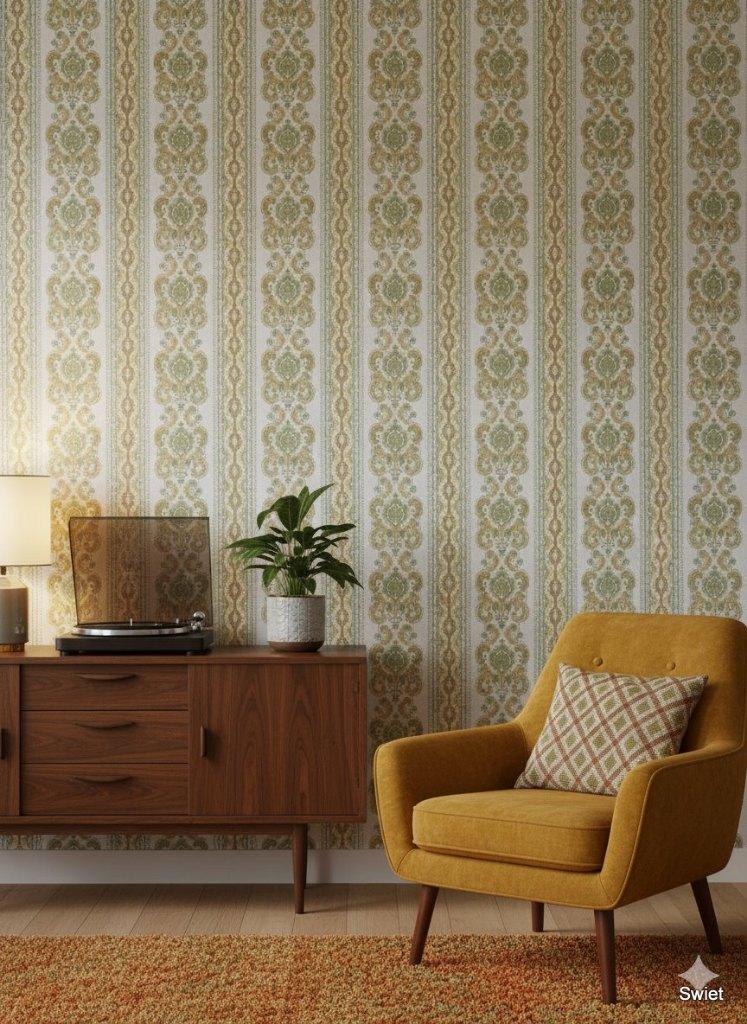 6976 groen goud barok vintage behang warm klassiek swiet, Ophalen of Verzenden, Minder dan 10 m², Beige