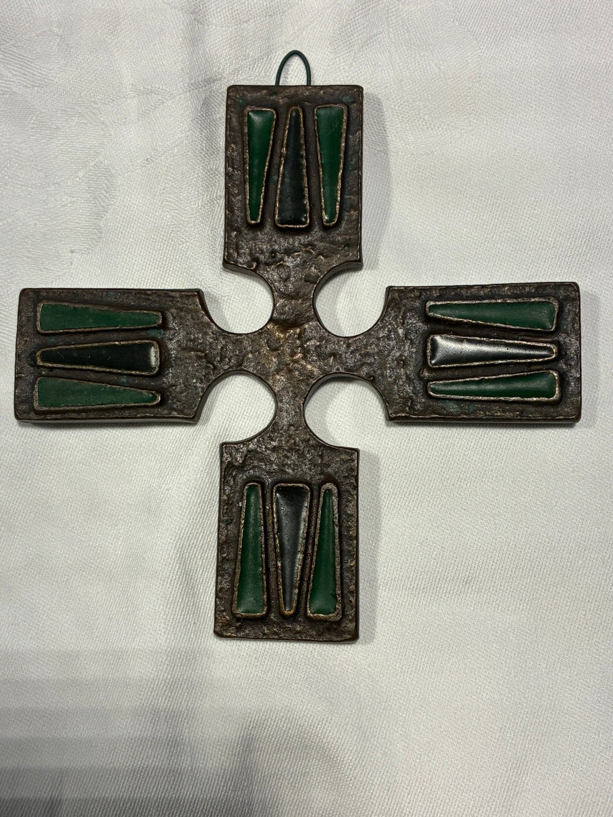 Brons met Groen Emaille (huwelijkskruis) Jaren 60/70, Ophalen of Verzenden