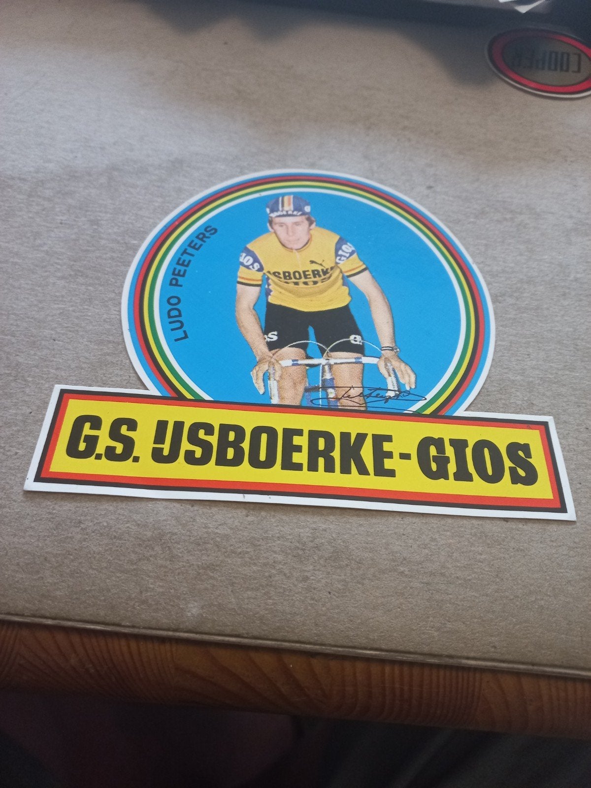 Vintage Ludo Peeters Wielrenner Sticker - G.S. Usboerke-Gios, Ophalen of Verzenden