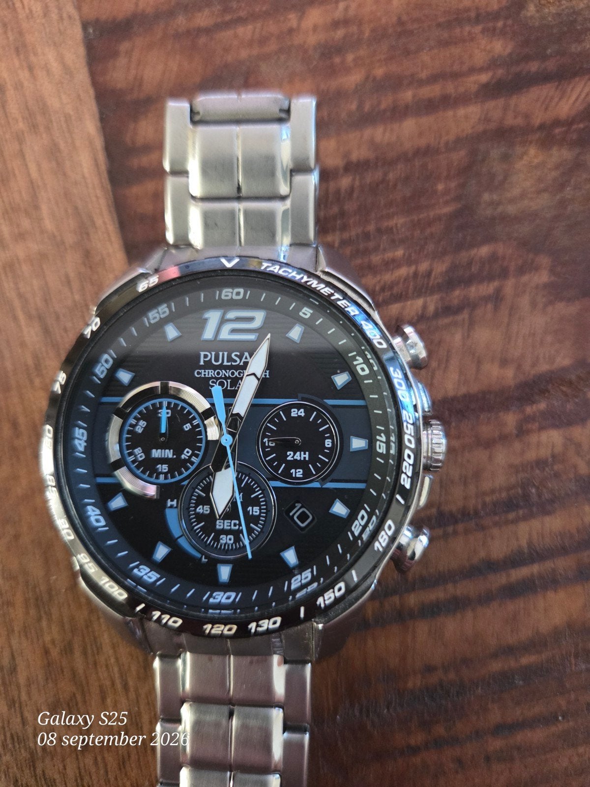 Pulsar Chronograaf Solar Herenhorloge - Zilver/Zwart, Staal, Staal, Polshorloge, Zo goed als nieuw