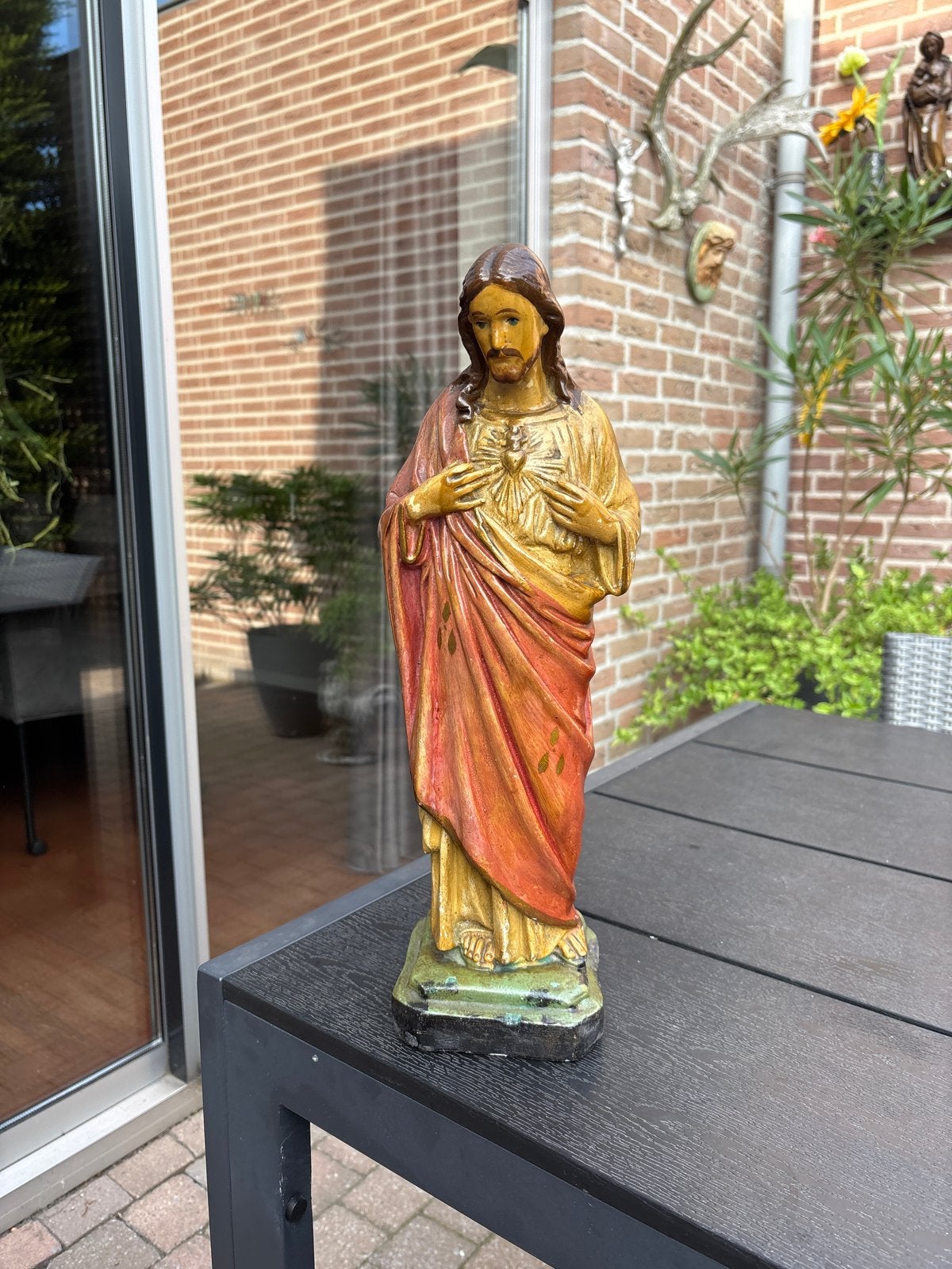 Vintage Heilig Hart Jezus beeld - Handgeschilderd, Antiek en Kunst, Ophalen