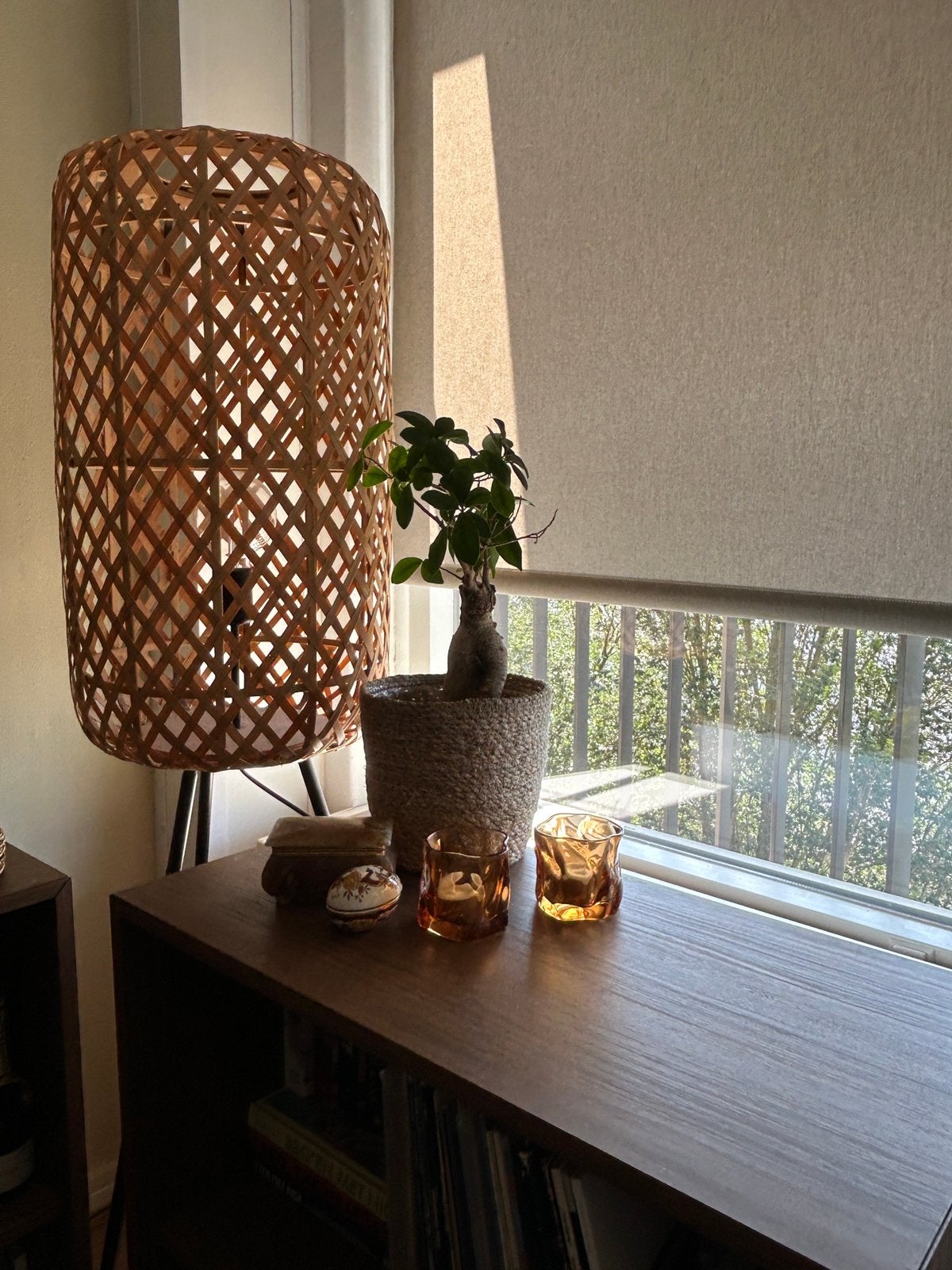 Rotan lamp staand, Ophalen of Verzenden, Zo goed als nieuw, Rond
