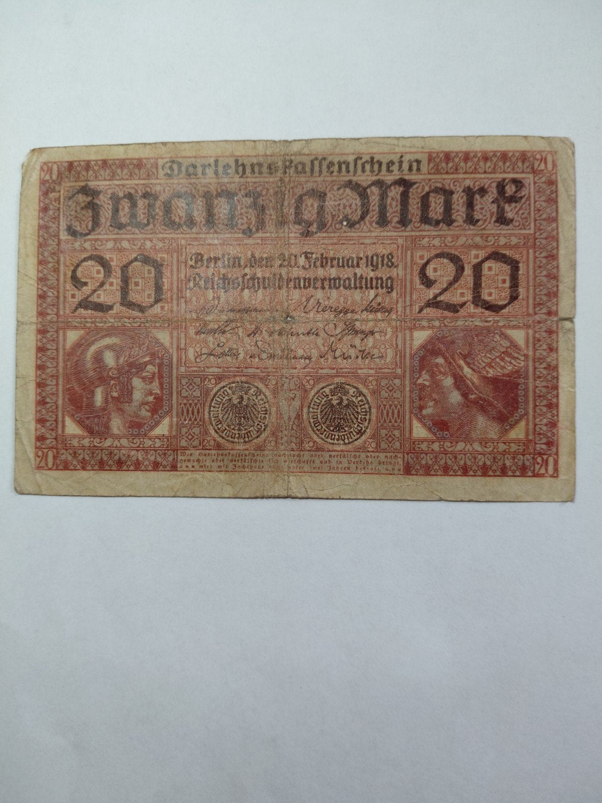 Duitse 20 mark 1918, Postzegels en Munten, Bankbiljetten | Europa | Niet-Eurobiljetten, Ophalen of Verzenden, Duitsland