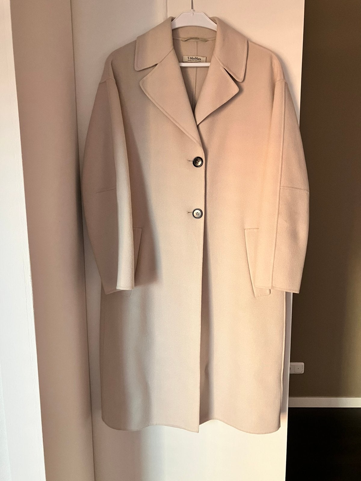 ’S Max Mara wollen mantel 100% scheerwol – crème/beige (38), Ophalen of Verzenden, Zo goed als nieuw, Maat 38/40 (M), Beige