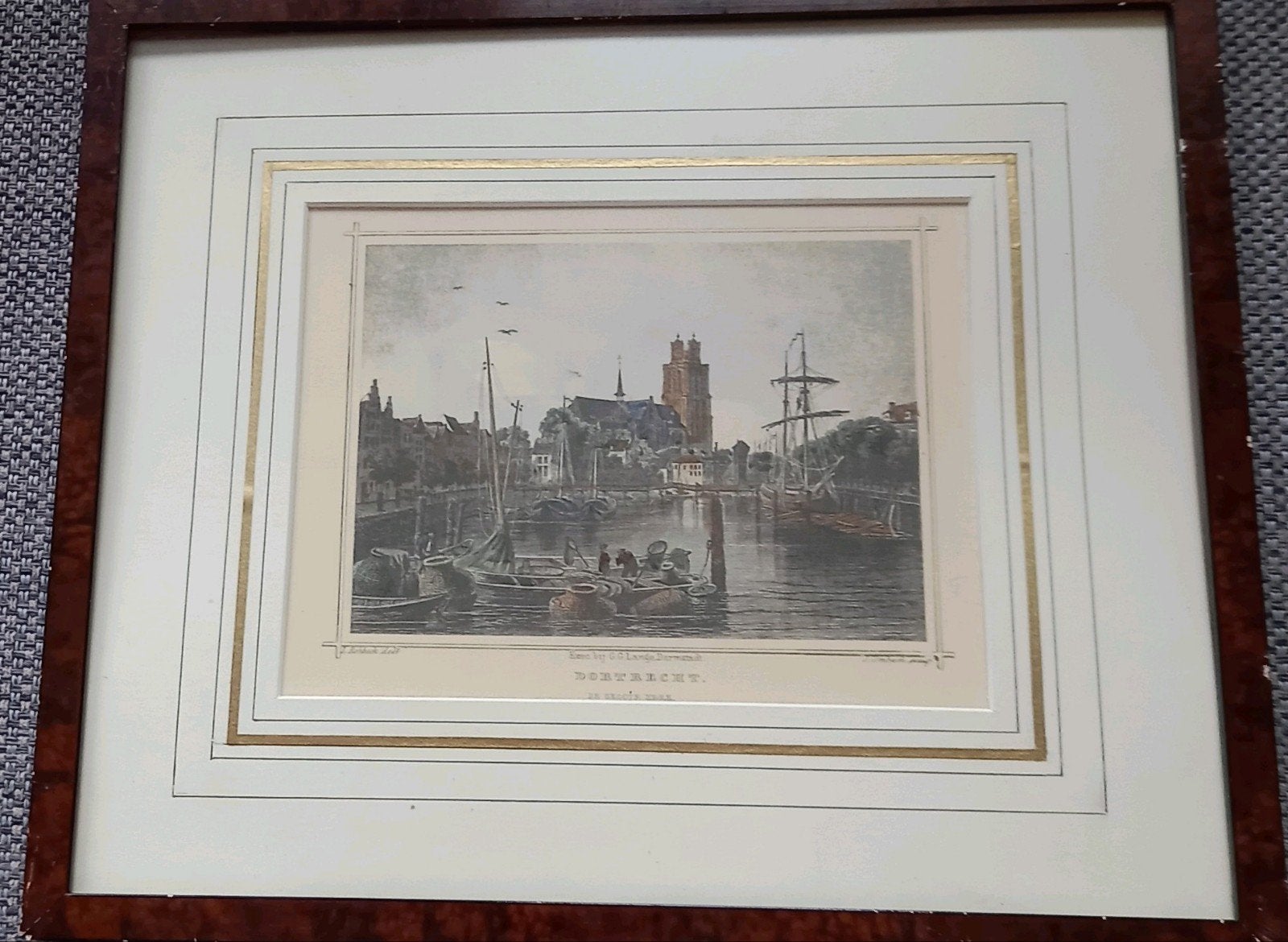 Dordrecht - De Nieuwe Haven - De Groote Kerk, ca. 1860, Antiek en Kunst, Kunst | Etsen en Gravures, Handgekleurd, 1800 - 1899