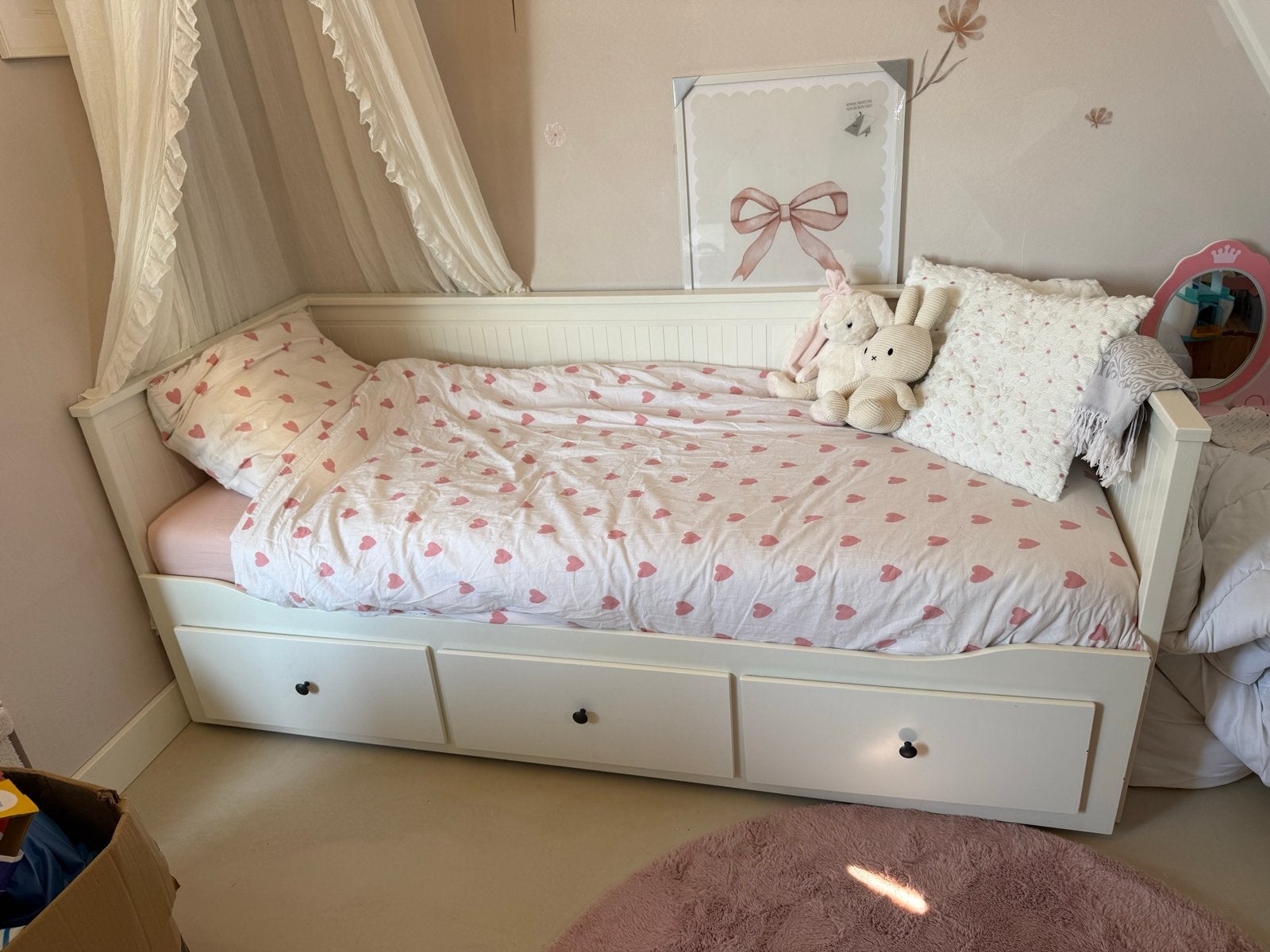 Ikea Hemnes bedbank met lades en uitschuiffunctie, Ophalen, Gebruikt, Wit, Tweepersoons