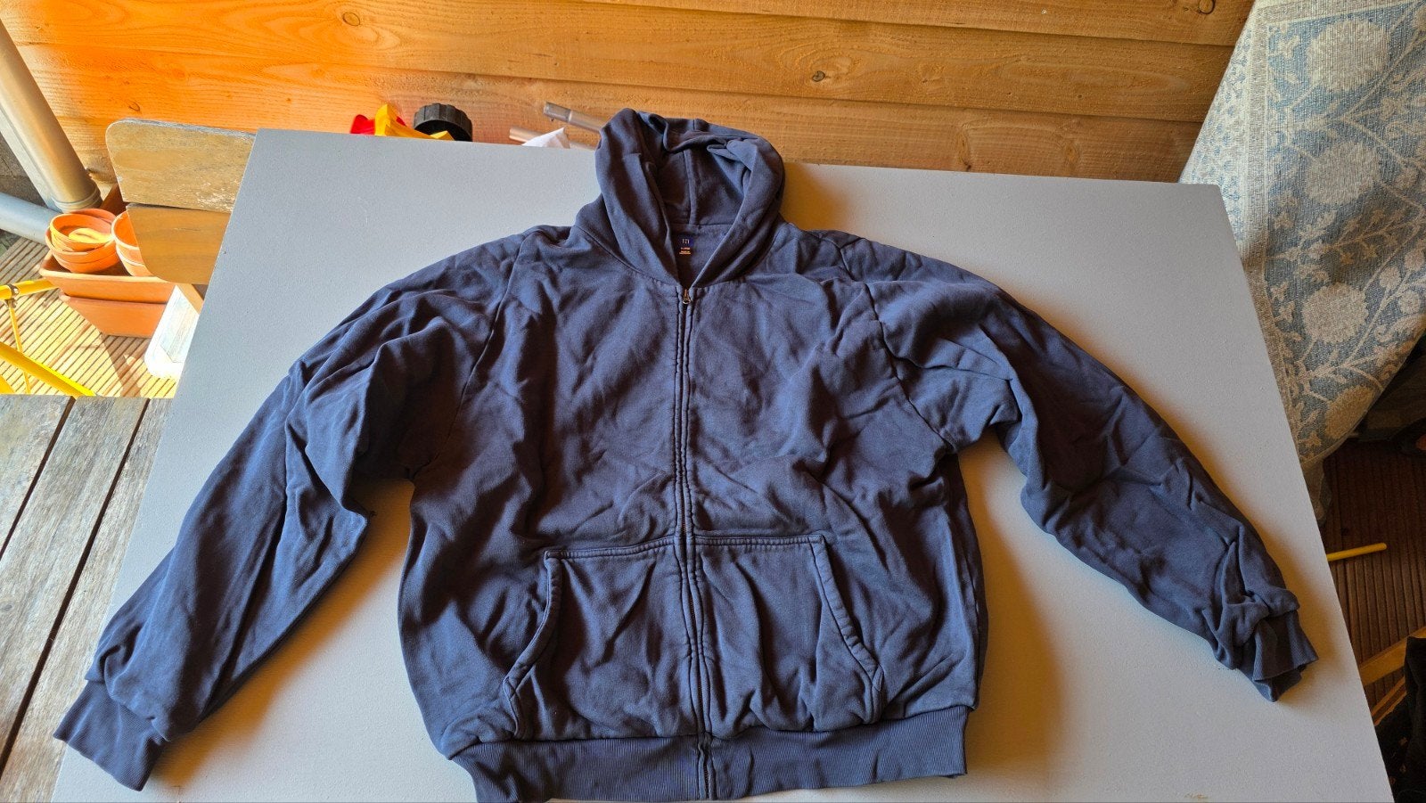 Yeezy Gap Balenciaga Double Layer Hoodie Blauw Grijs, Maat 52/54 (L), Blauw, Nieuw, Ophalen of Verzenden