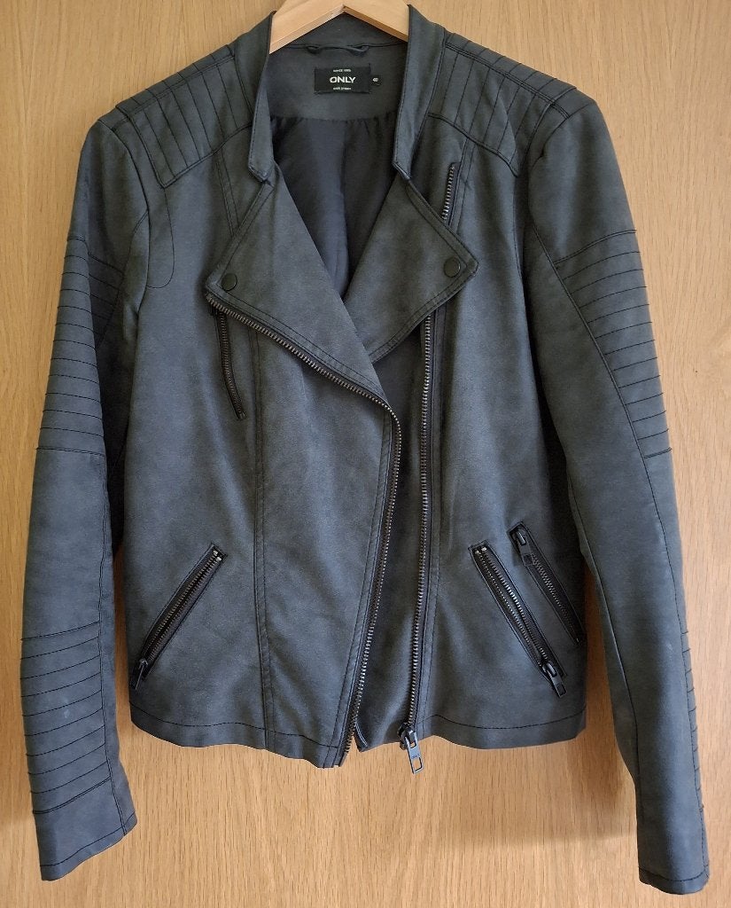 Anthraciet grijs kort biker jasje jack asymmetr. rits  M 40, Maat 38/40 (M), Only, Ophalen of Verzenden, Zo goed als nieuw