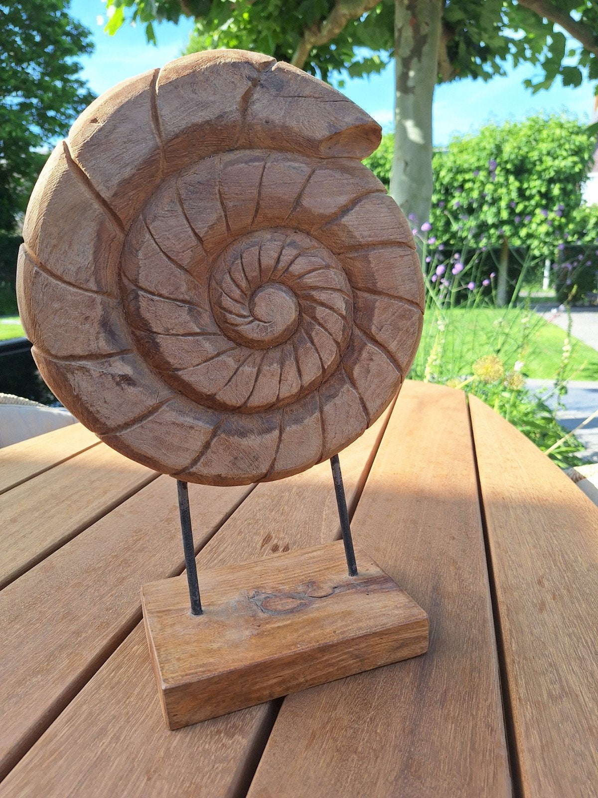 Houten schelp op standaard   boho , ibiza vibe, Ophalen of Verzenden