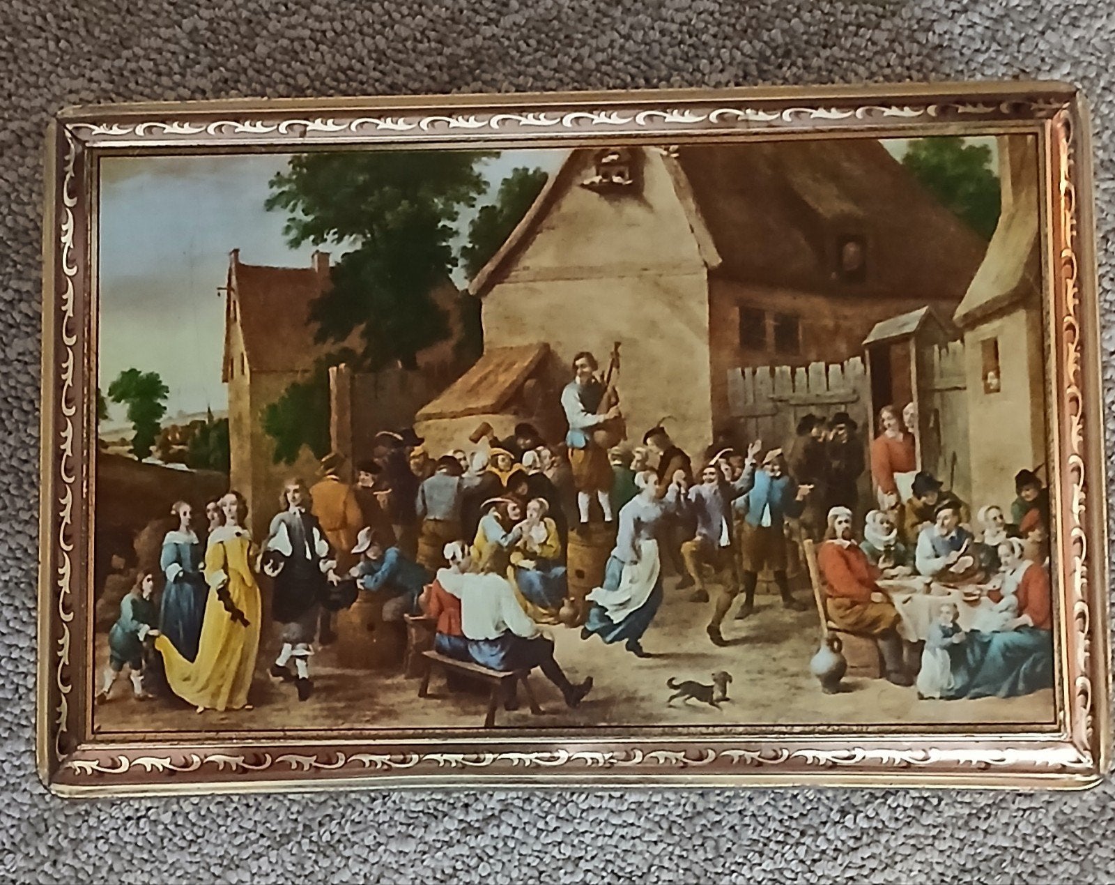 Vintage blikken doos 'Vlaamse Kermis' met schilderij afb., Ophalen