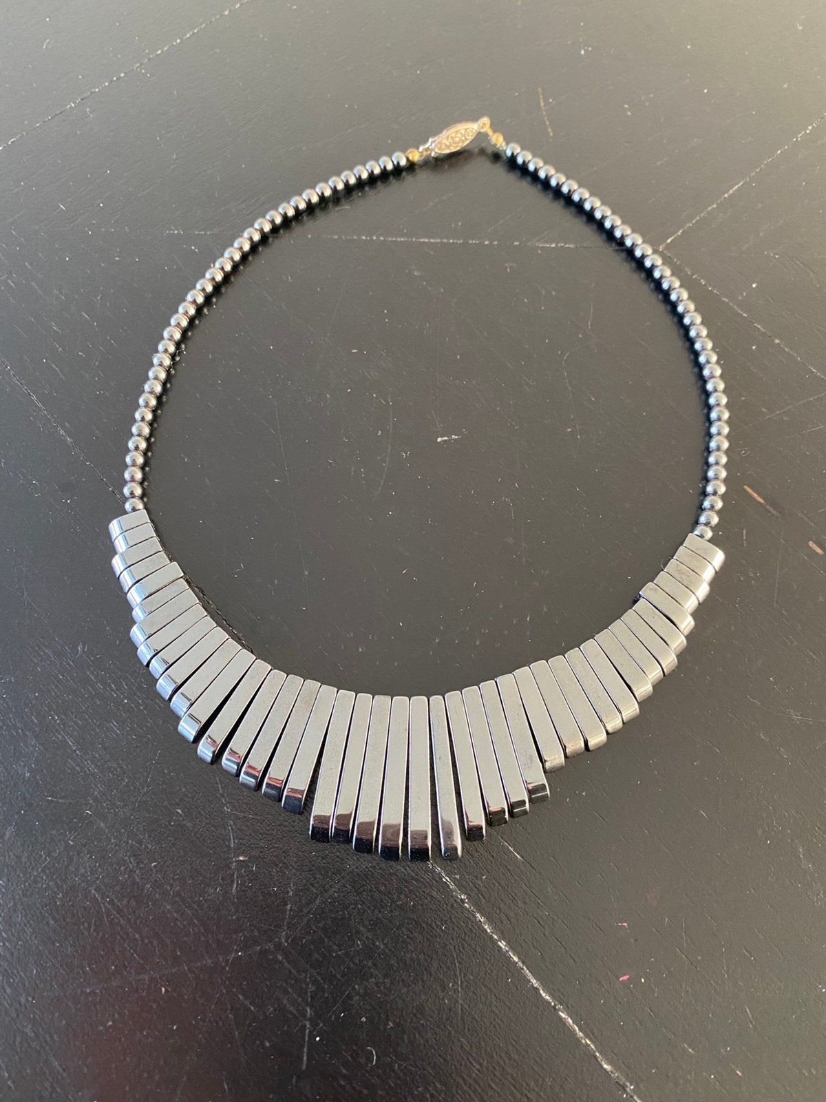 Prachtige half edelsteen hematiet ketting-vintage, Ophalen of Verzenden, Zo goed als nieuw, Steen of Mineraal