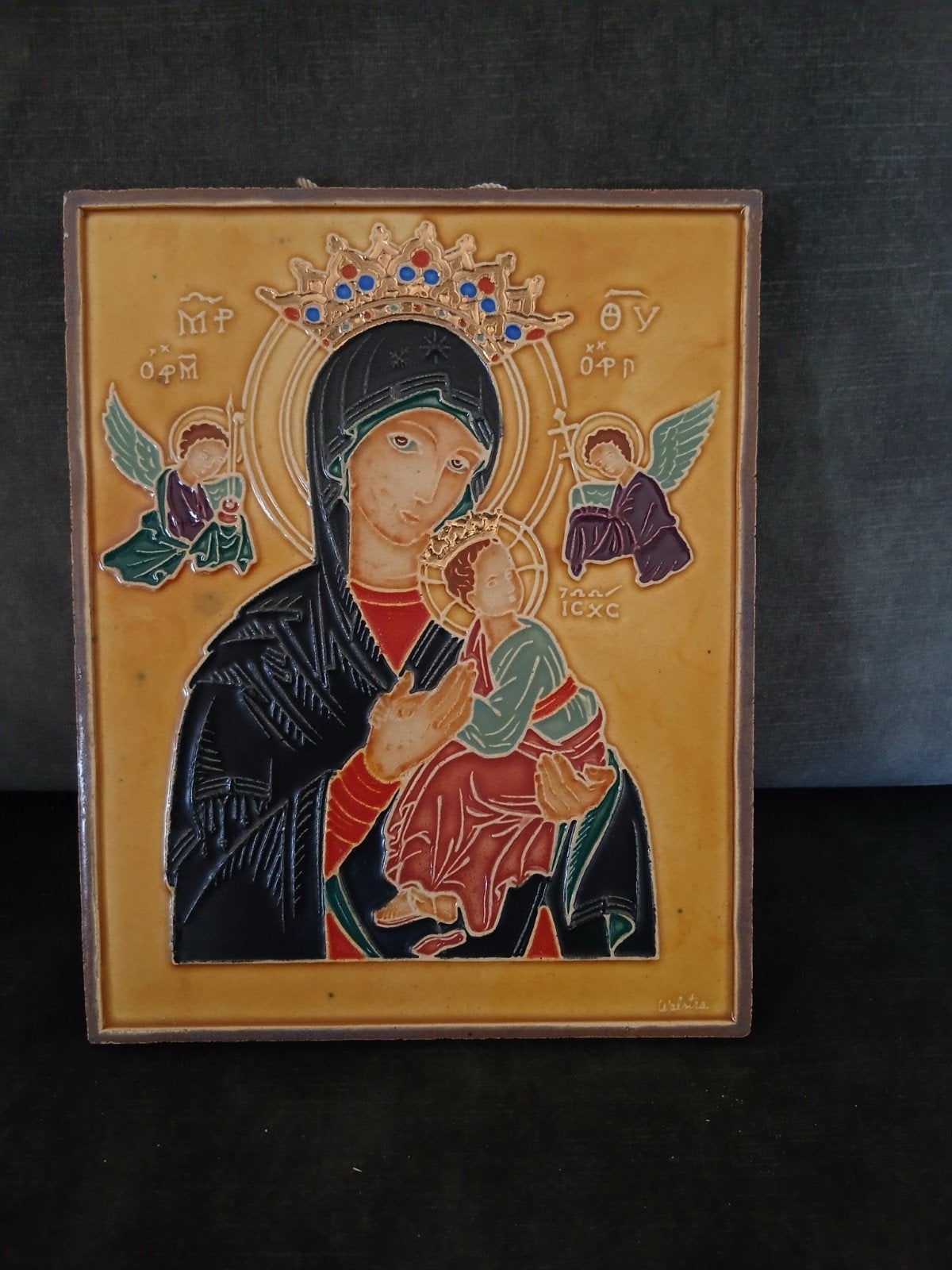 Westraven Utrecht tegel: Maria met kind icoon. Cloissone, Antiek en Kunst, Ophalen of Verzenden