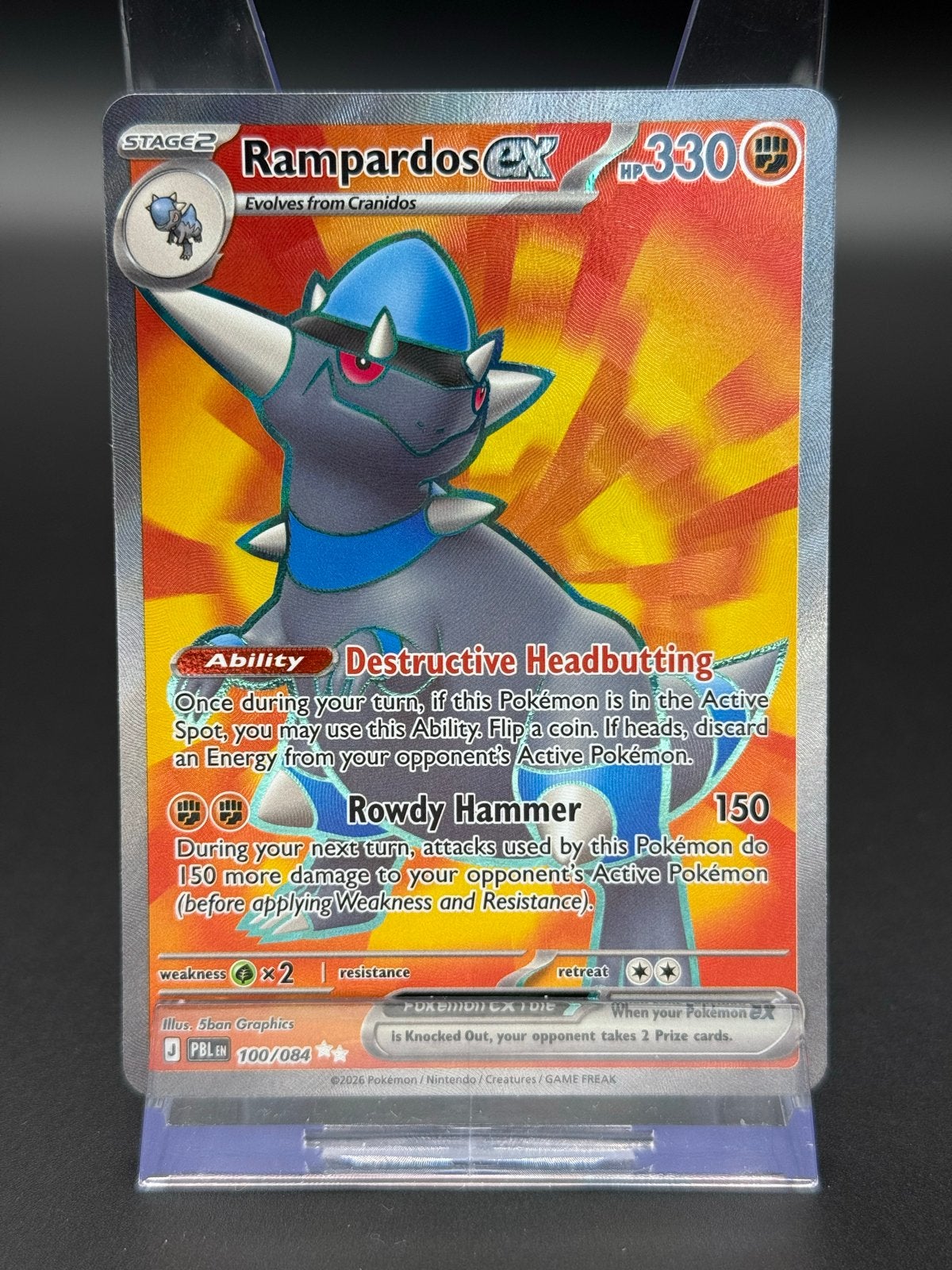 Rampardos EX - Pokémon Pitch Black - #100/084 PBL, Ophalen of Verzenden, Zo goed als nieuw, Losse kaart, Foil