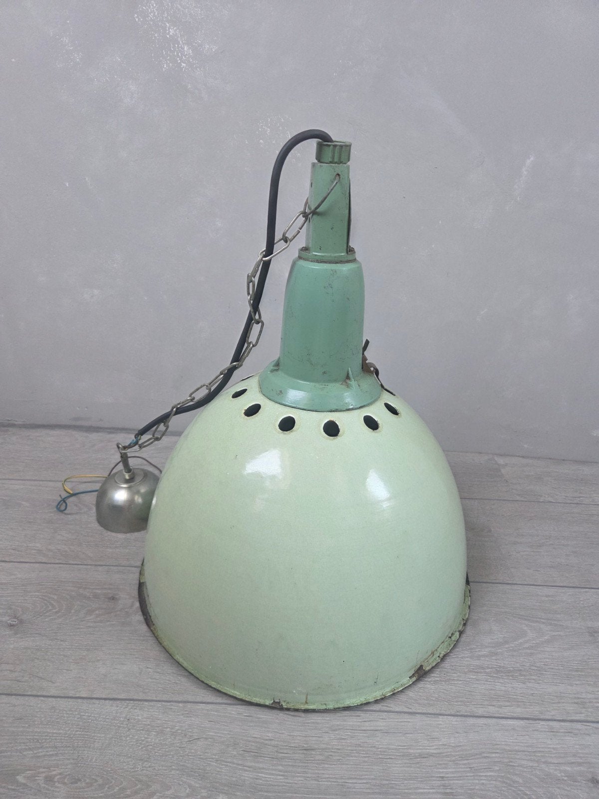 Vintage Industriële Hanglamp - Mintgroen Emaille, Ophalen