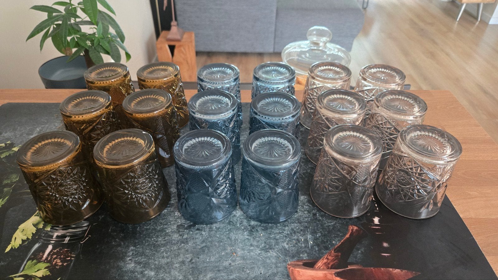 libbey hobstar ocher 3x set vab 6 glazen, Ophalen, Zo goed als nieuw, Overige typen