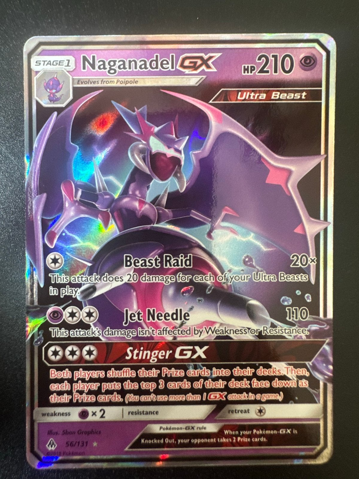 Naganadel GX 56/131 Ultra Beast Pokémon Kaart, Ophalen of Verzenden, Zo goed als nieuw, Losse kaart, Foil