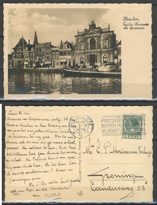 Haarlem 1932 Spaarne Teijler Museum FotoAnsichtkaart 998a, Verzamelen, Ophalen of Verzenden, 1920 tot 1940, Gelopen, Noord-Holland
