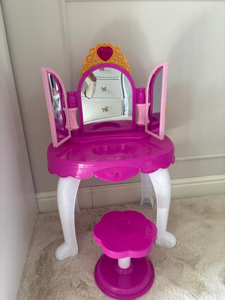 Roze Speelgoed Make-uptafel met Krukje voor Kinderen, Ophalen of Verzenden, Gebruikt, Meisje