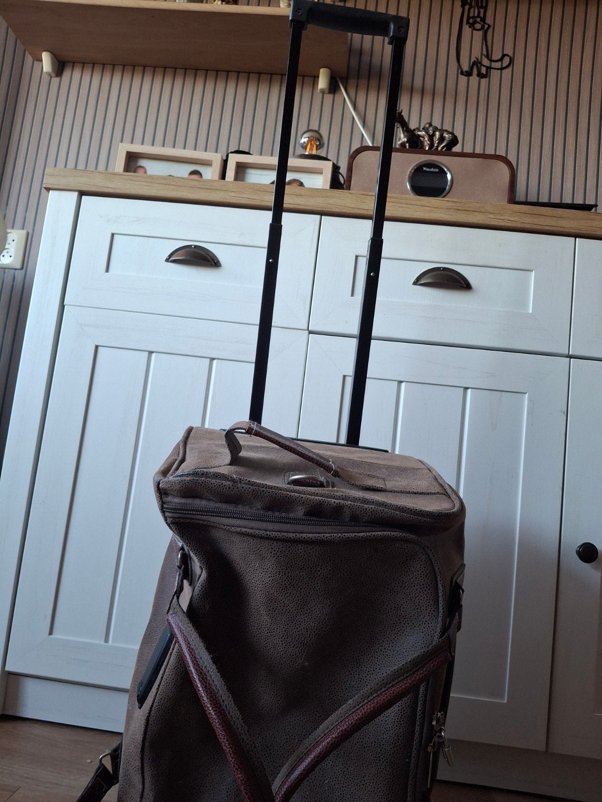 Leonardo leren reistas/trolly, Uitschuifbare handgreep, Gebruikt, Ophalen of Verzenden, 35 tot 45 cm