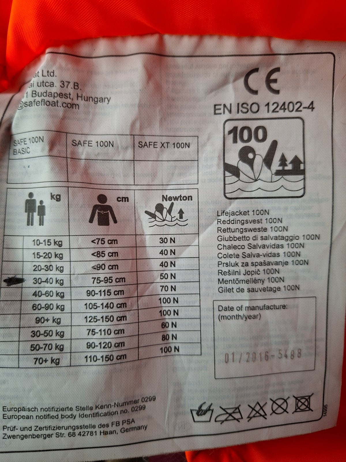 Reddingsvest 100N (30-40kg) - Zo goed als nieuw, Ophalen of Verzenden