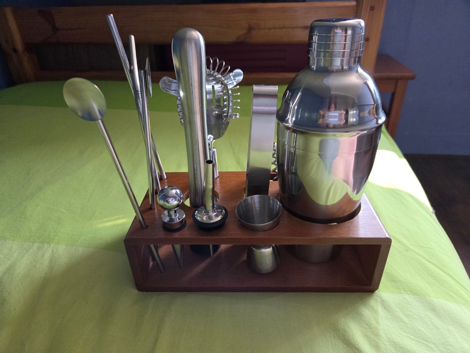 Cocktail Shaker Set met Houten Houder - RVS Bar Set, Overige typen, Ophalen of Verzenden, Metaal, Overige merken