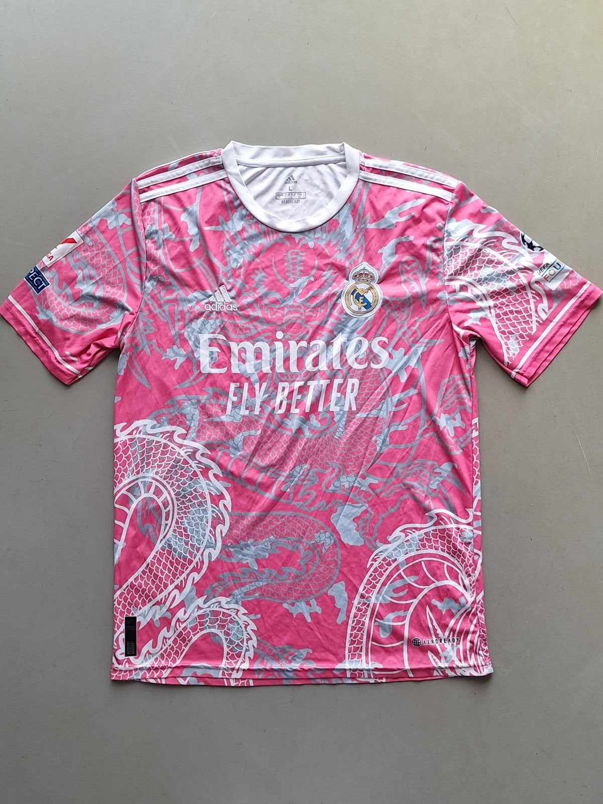 div. voetbal-shirt Real Madrid nr 7 Ronaldo roze draken, Maat L, Ophalen of Verzenden, Gebruikt, Shirt