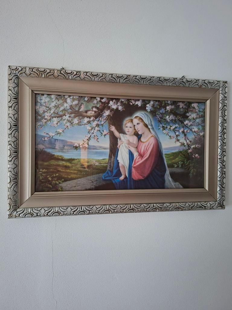2 antieke schilderijen: Maria met kind en Jezus met lam, Ophalen of Verzenden