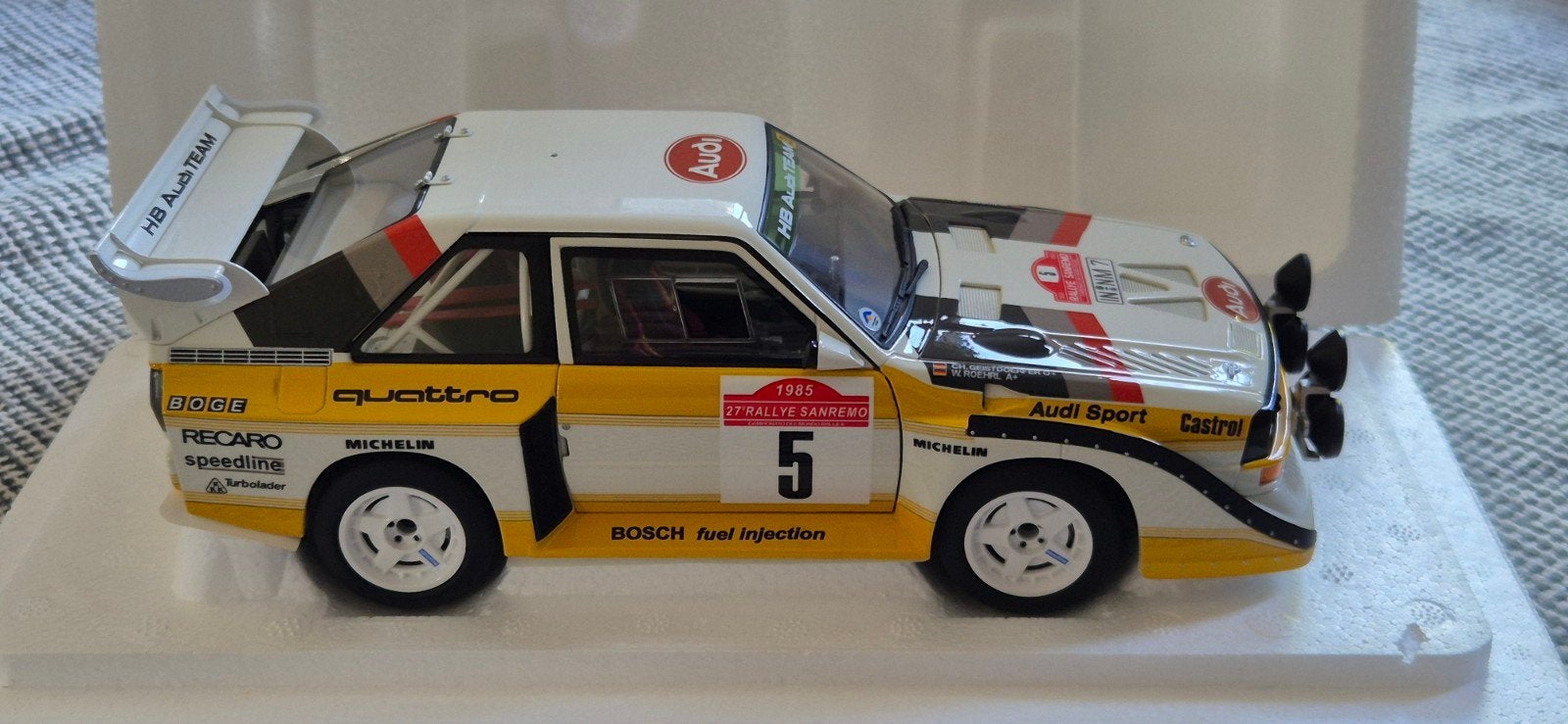 AutoArt Audi Sport Quattro S1 Rally San Remo 1985 1:18, Hobby en Vrije tijd, Modelauto's | 1:18, Ophalen of Verzenden, Nieuw, Auto